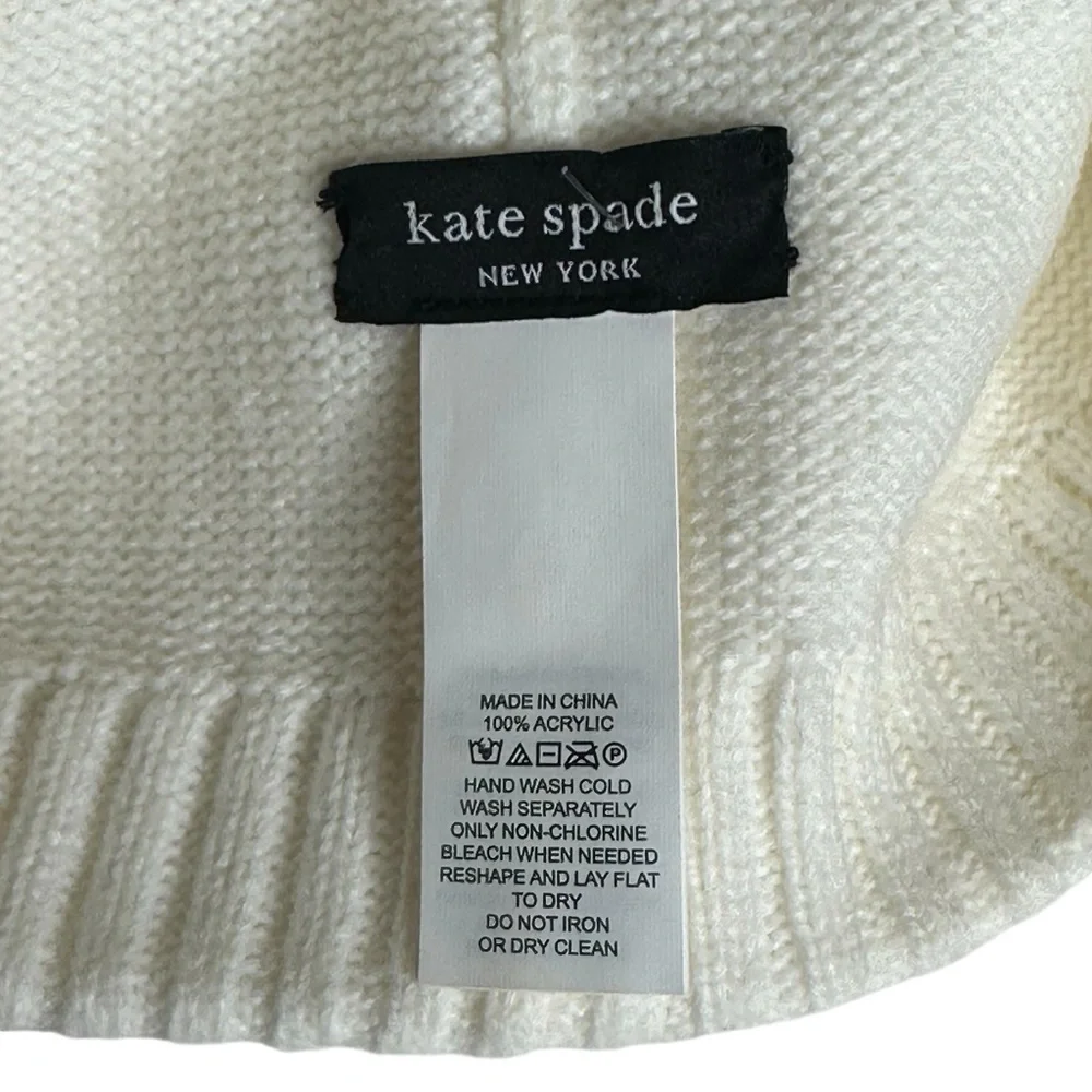 Kate Spade Soft Knit Tonal Signature Bow w Metallic Spade Accent Rib Cuff New!